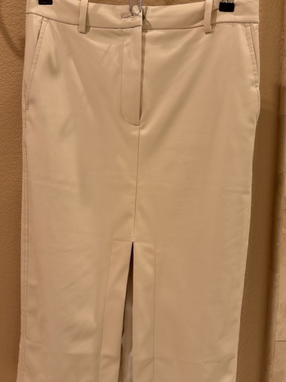 J.Crew Ivory Faux Leather Midi Pencil Skirt Size 4 Front Slit
